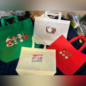 Hand Pressed Set of 4 Holiday Reusable Gift Bags!